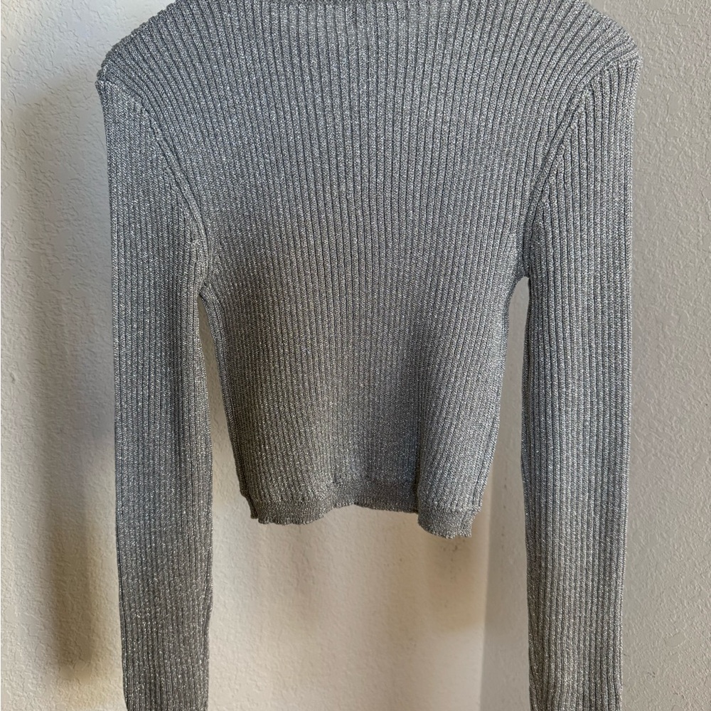 🩶 Love Tree Cosmic Crush Sparkly Metallic Ribbed Cropped Stretchy Top NWT Large - Picture 7 of 15